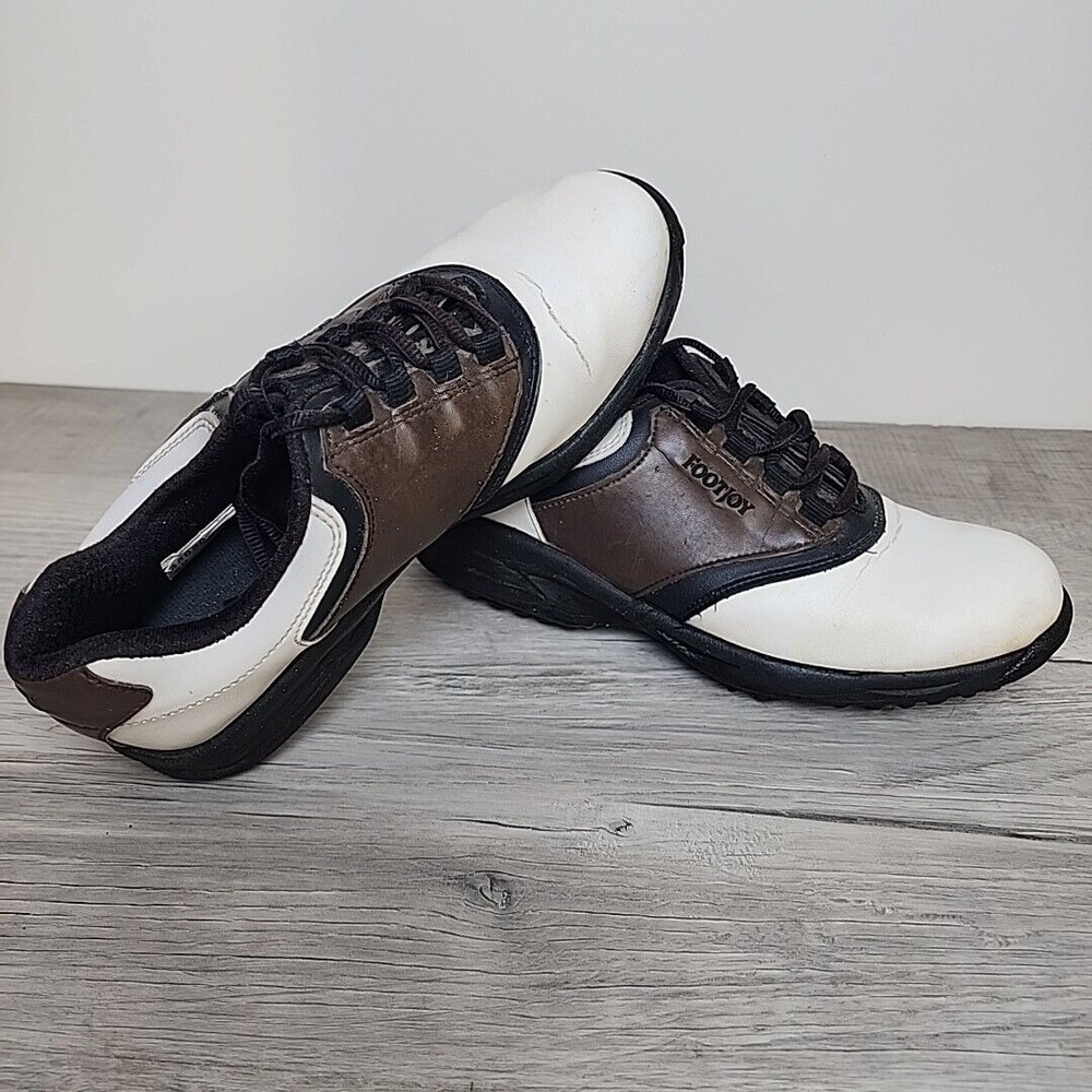 Footjoy Junior Golf Shoes Youth Size 6M Saddle White Brown Oxfords Soft Spike